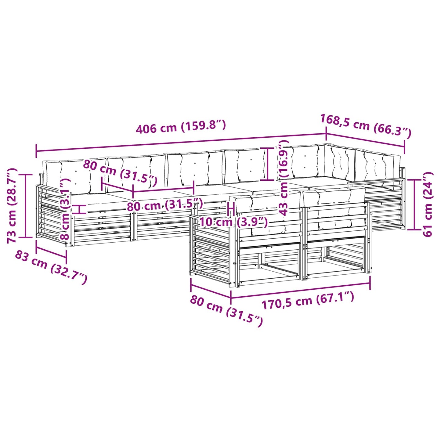 vidaXL Σειρά Καναπέ Εξωτερικού 8 pcs Λευκό και Μπεζ Πολυεστέρας
