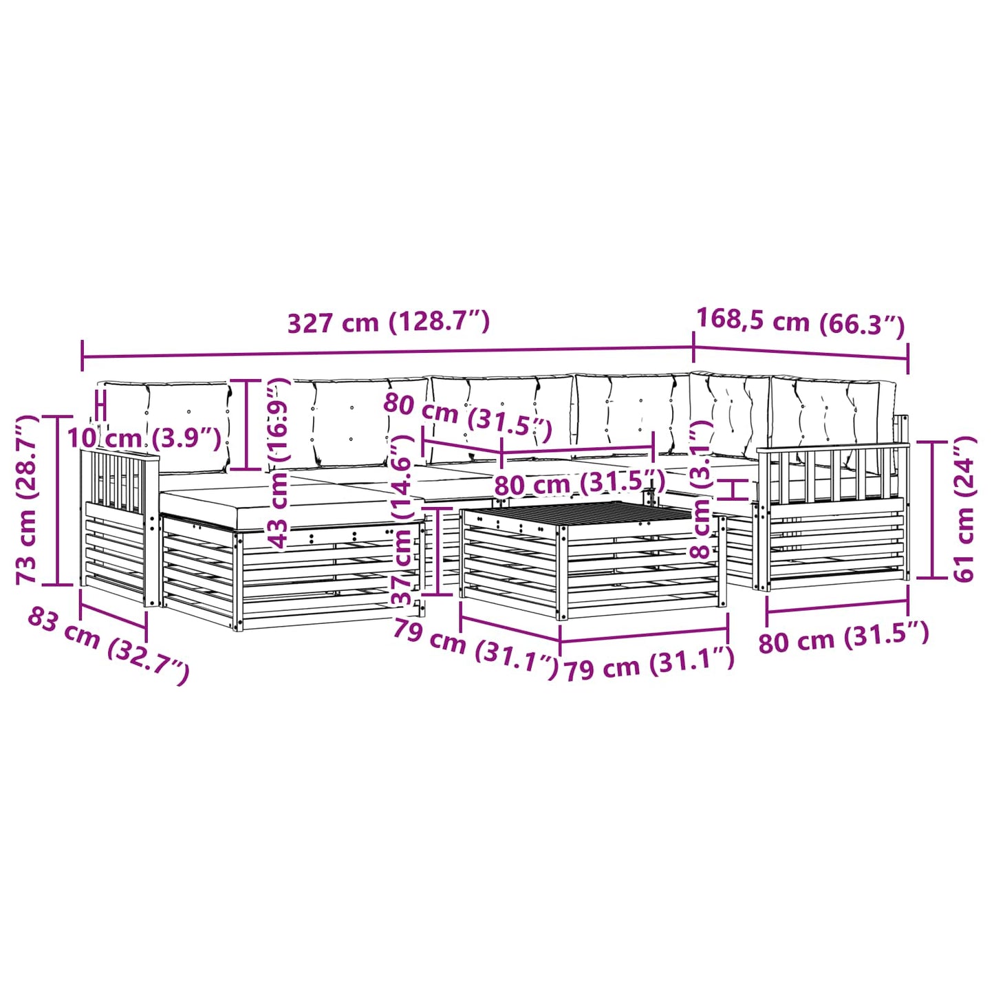 vidaXL Σειρά Καναπέ Εξωτερικού με μαξιλάρι 7 pcs Λευκό και Κρεμ