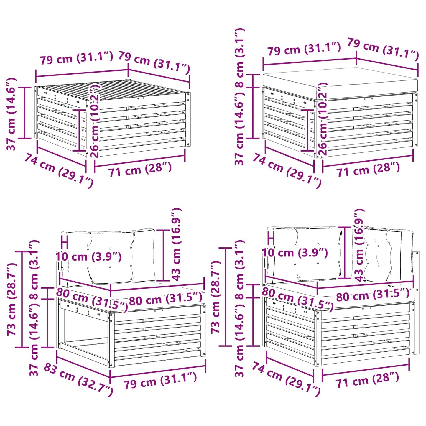 vidaXL Σειρά Καναπέ Εξωτερικού με μαξιλάρι 7 pcs Λευκό και Κρεμ