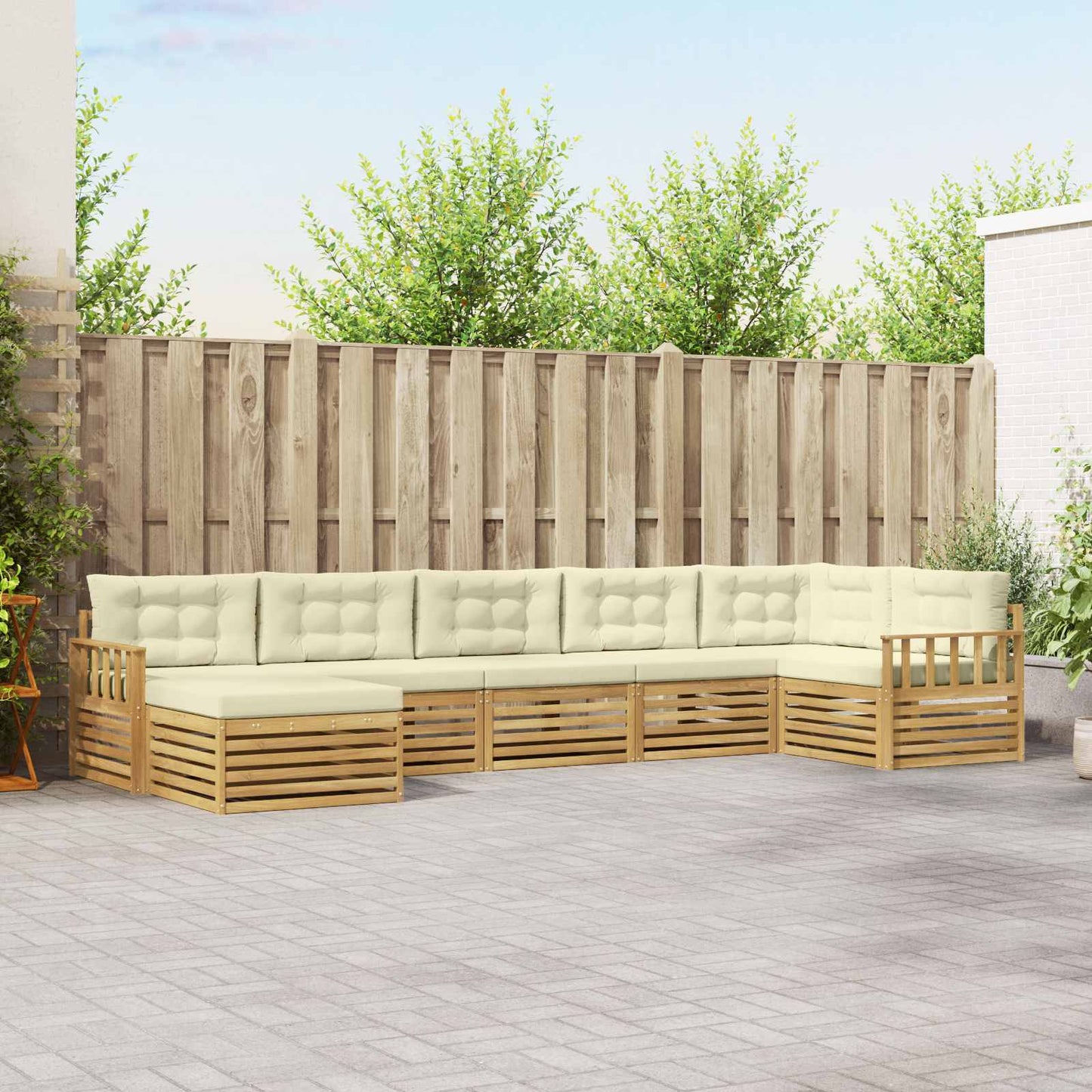 vidaXL Σειρά Καναπέ Εξωτερικού με μαξιλάρι 7 pcs Λευκό και Κρεμ