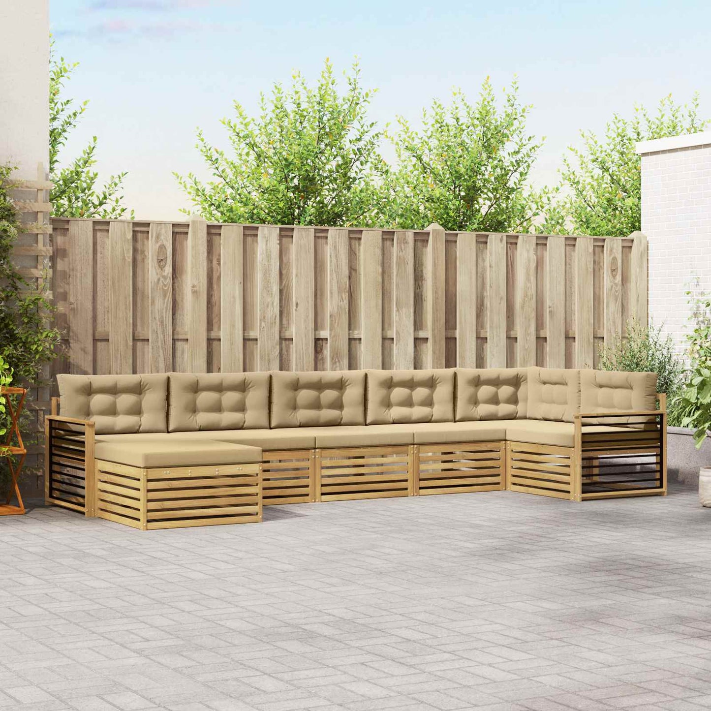 vidaXL Σειρά Καναπέ Εξωτερικού με μαξιλάρι 7 pcs Λευκό και Μπεζ