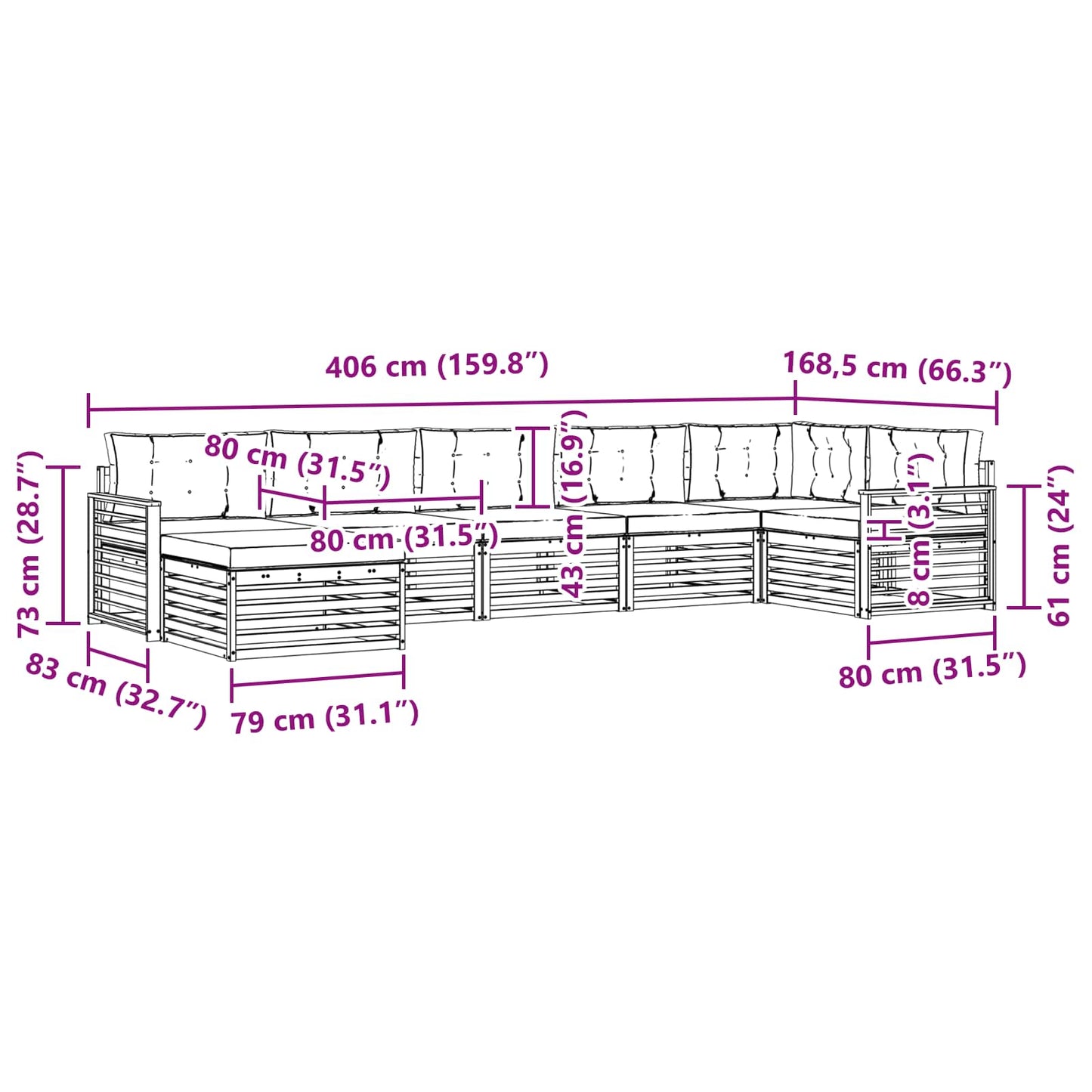 vidaXL Σειρά Καναπέ Εξωτερικού με μαξιλάρι 7 pcs Λευκό και Μπεζ