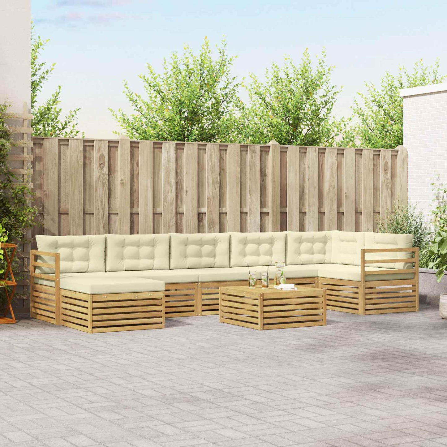 vidaXL Σειρά Καναπέ Εξωτερικού 8 pcs Λευκό και Κρεμ Πολυεστέρας