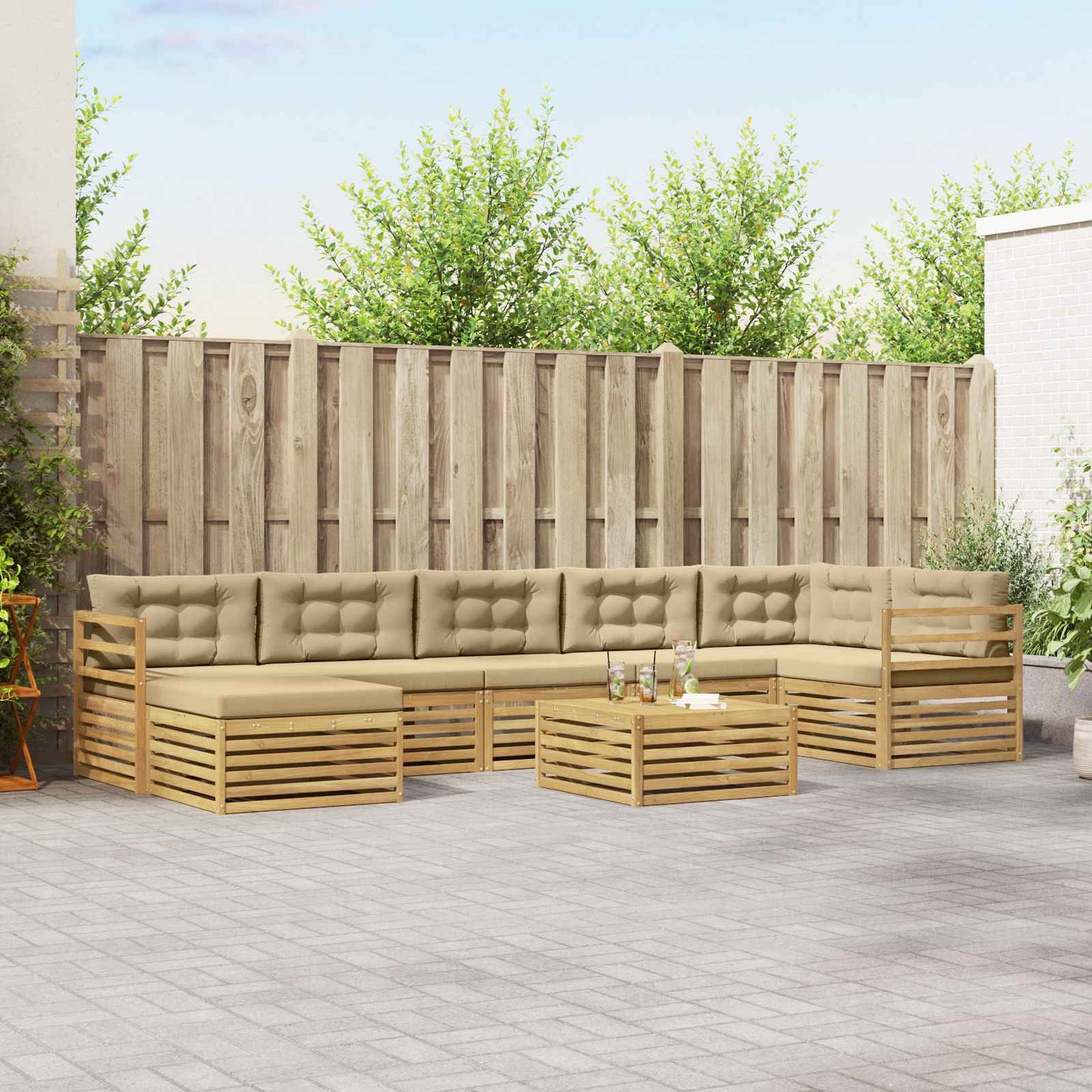 vidaXL Σειρά Καναπέ Εξωτερικού 8 τμχ. Λευκό και Μπεζ Πολυεστέρας