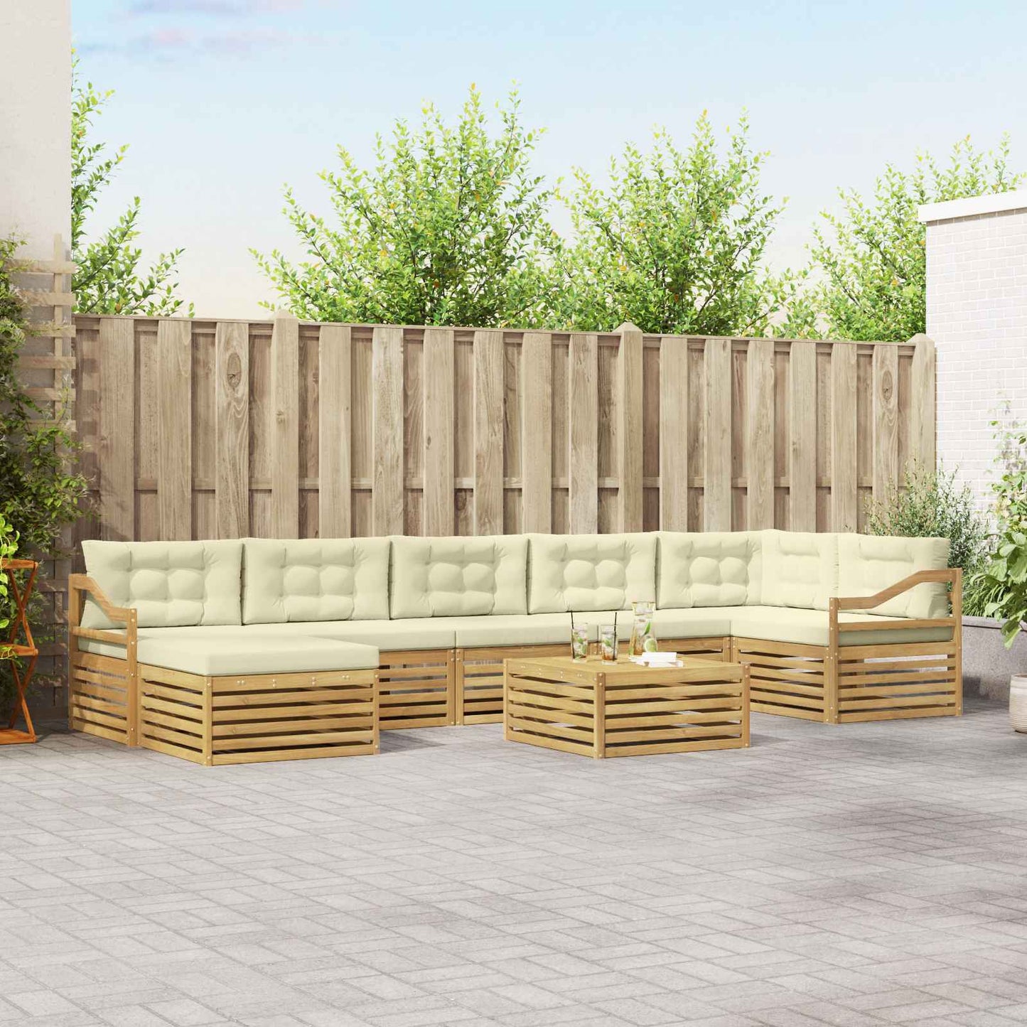 vidaXL Σειρά Καναπέ Εξωτερικού 8 pcs Λευκό και Κρεμ Πολυεστέρας