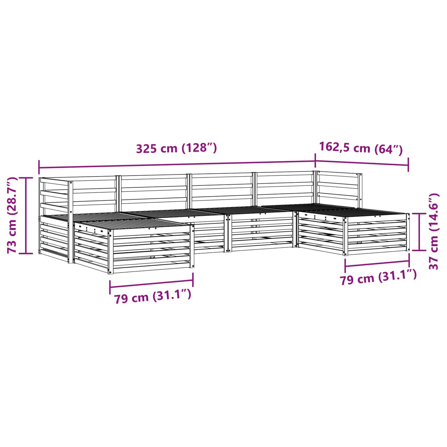vidaXL Σειρά Καναπέ Εξωτερικού 6 pcs Λευκό 325 x 162,5 x 73 εκ