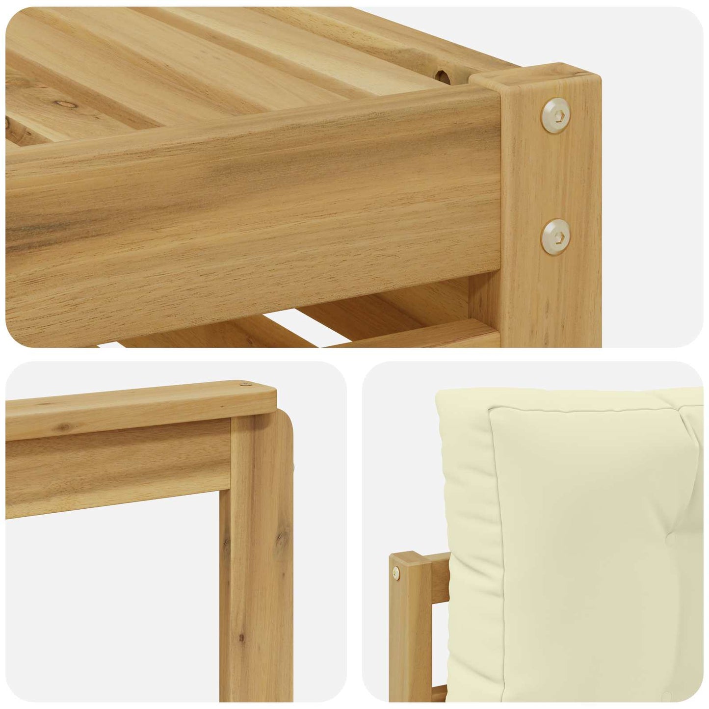 vidaXL Σετ Καναπέ με μαξιλάρι 6 pcs Λευκό και Κρεμ Στερεό Ξύλο Ακακίας