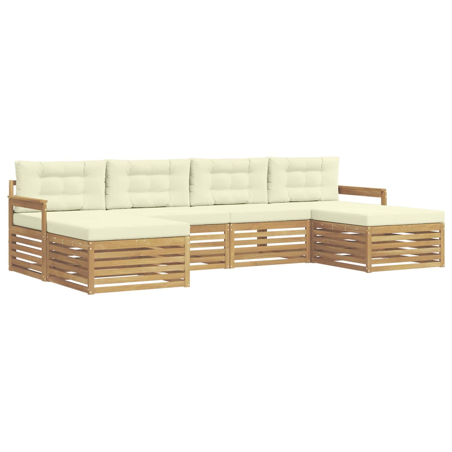 vidaXL Σετ Καναπέ με μαξιλάρι 6 pcs Λευκό και Κρεμ Στερεό Ξύλο Ακακίας