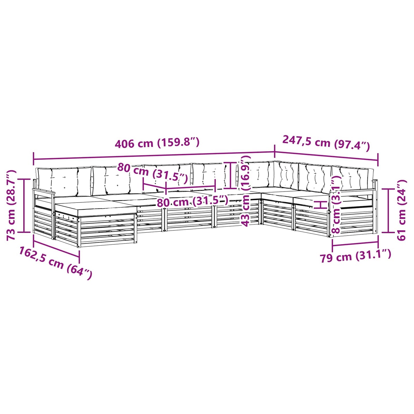 vidaXL Σειρά Καναπέ Εξωτερικού με μαξιλάρι 8 pcs Λευκό και Κρεμ