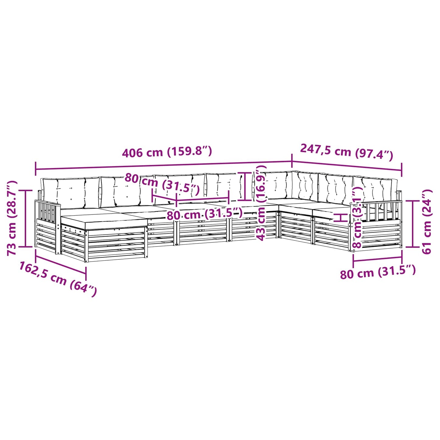 vidaXL Σειρά Καναπέ Εξωτερικού με μαξιλάρι 8 pcs Άσπρο και Ανθρακί