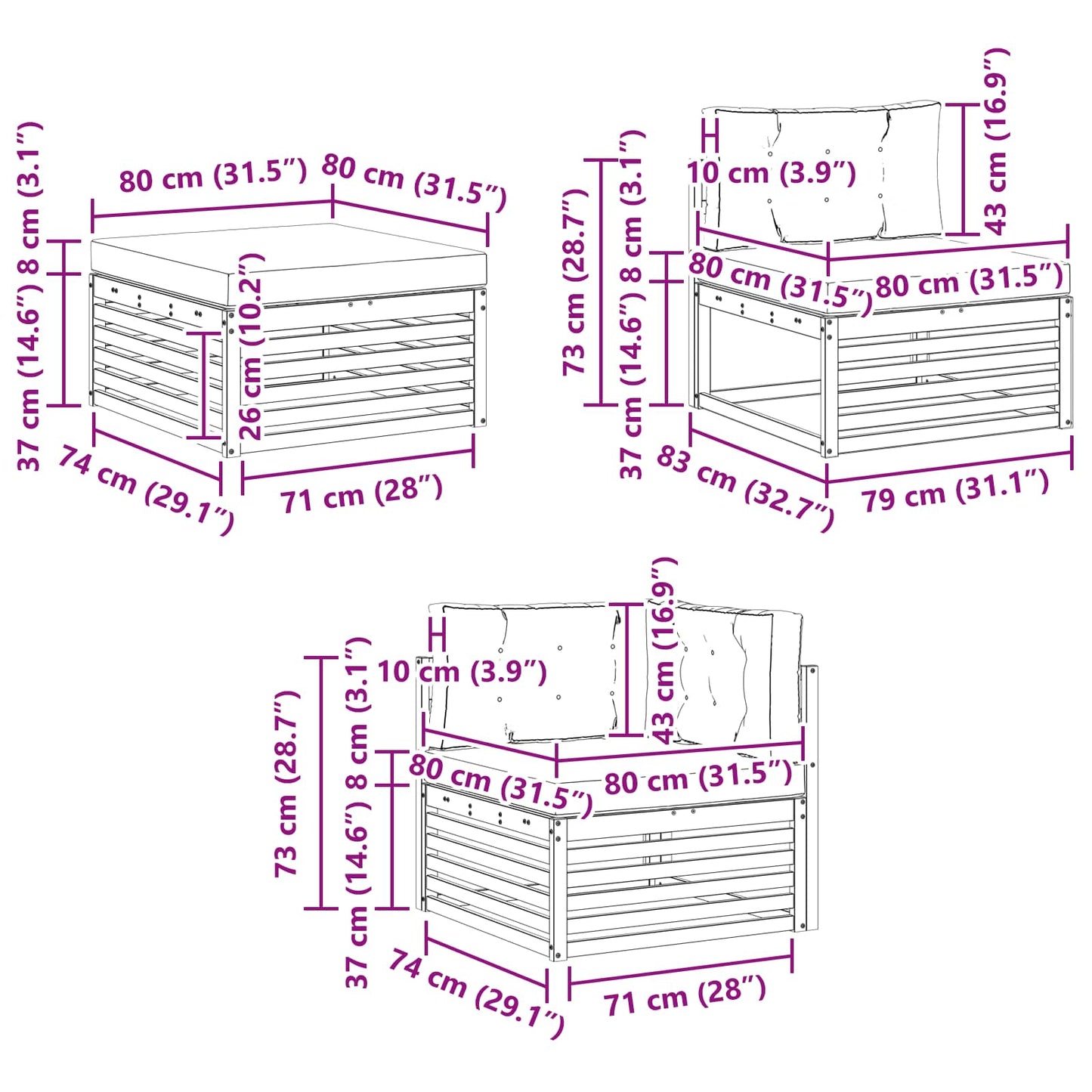 vidaXL Σειρά Καναπέ Εξωτερικού με μαξιλάρι 8 pcs Άσπρο και Ανθρακί