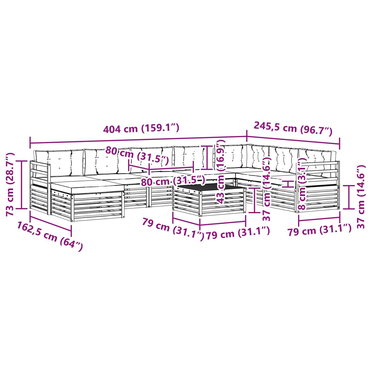 vidaXL Σειρά Καναπέ Εξωτερικού 9 pcs Λευκό και Κρεμ Πολυεστέρας
