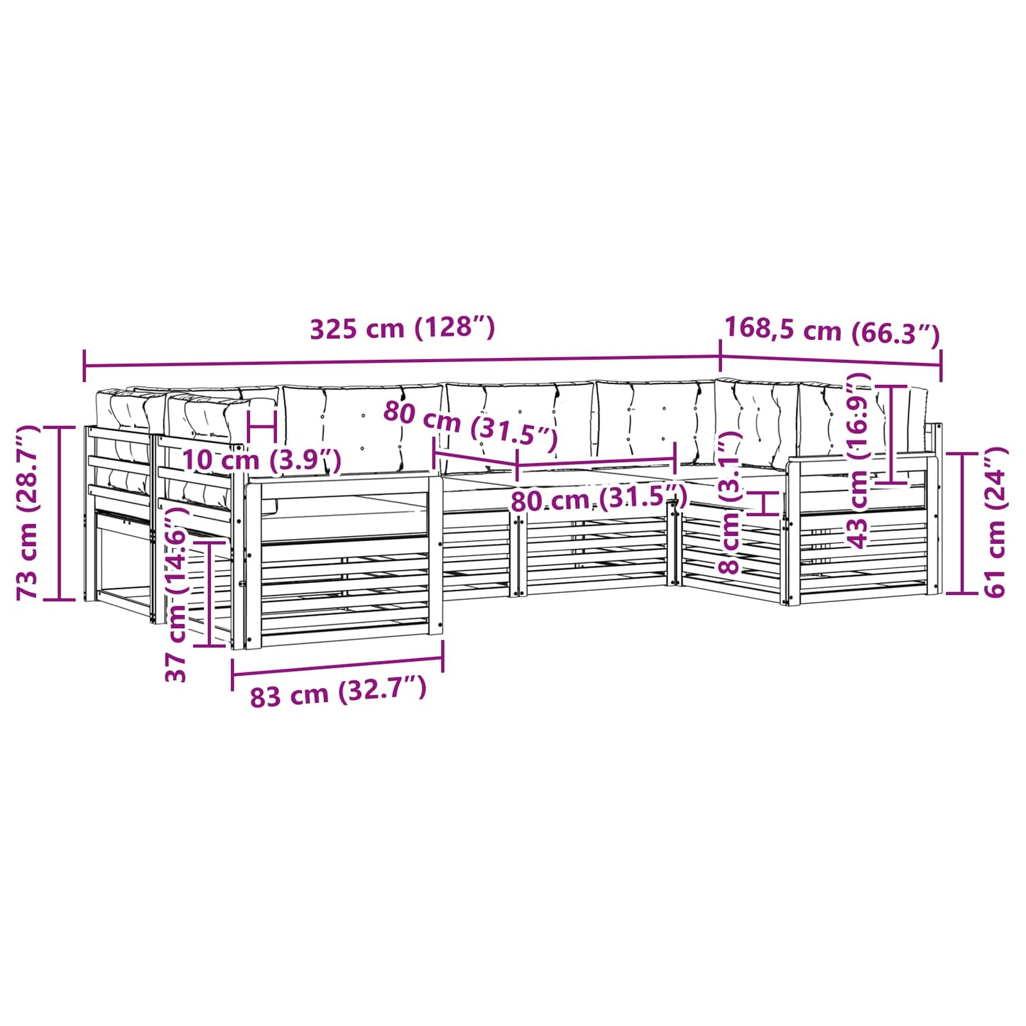 vidaXL Σειρά Καναπέ Εξωτερικού με μαξιλάρι 6 pcs Λευκό και Μπεζ