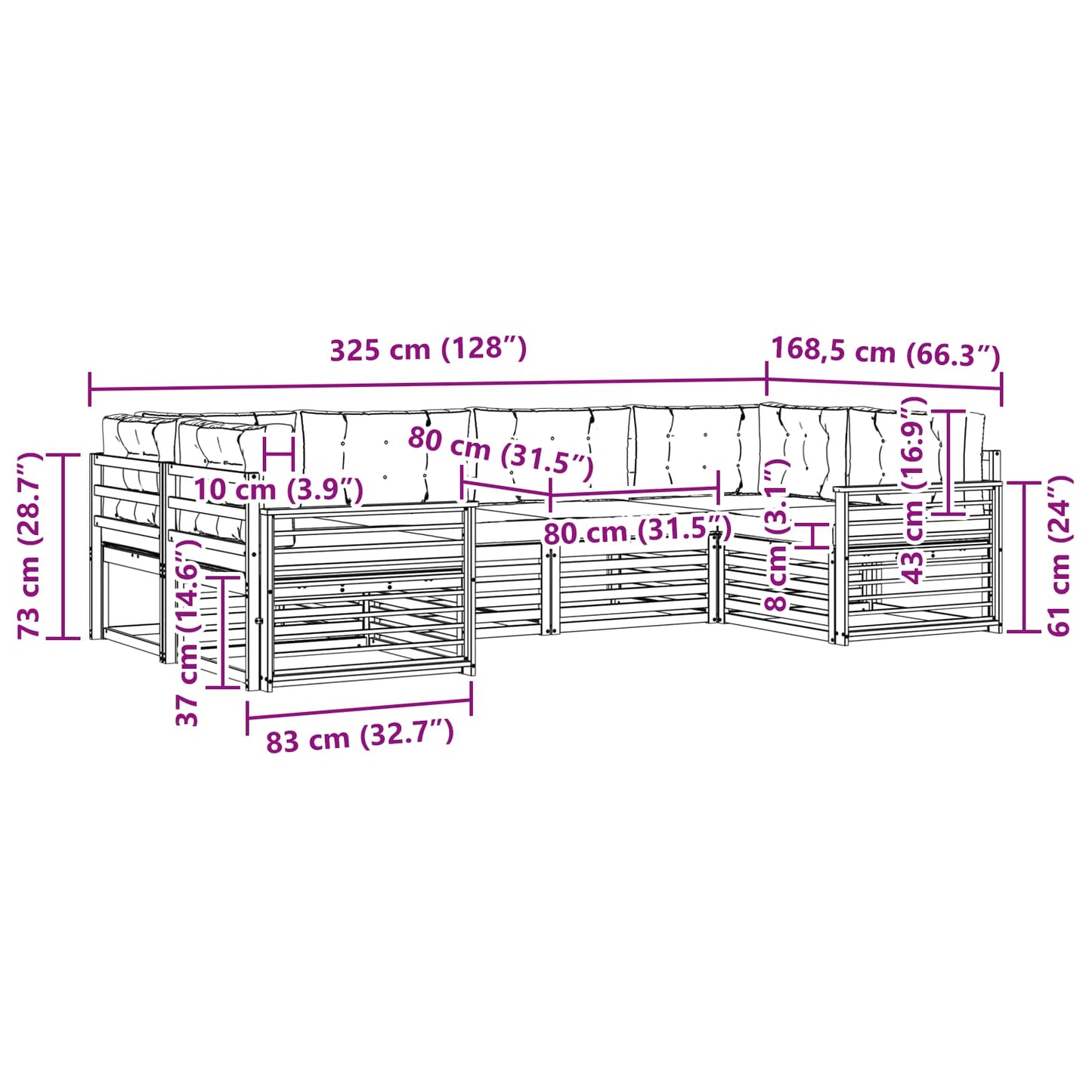 vidaXL Σειρά Καναπέ Εξωτερικού με μαξιλάρι 6 pcs Λευκό και Μπεζ