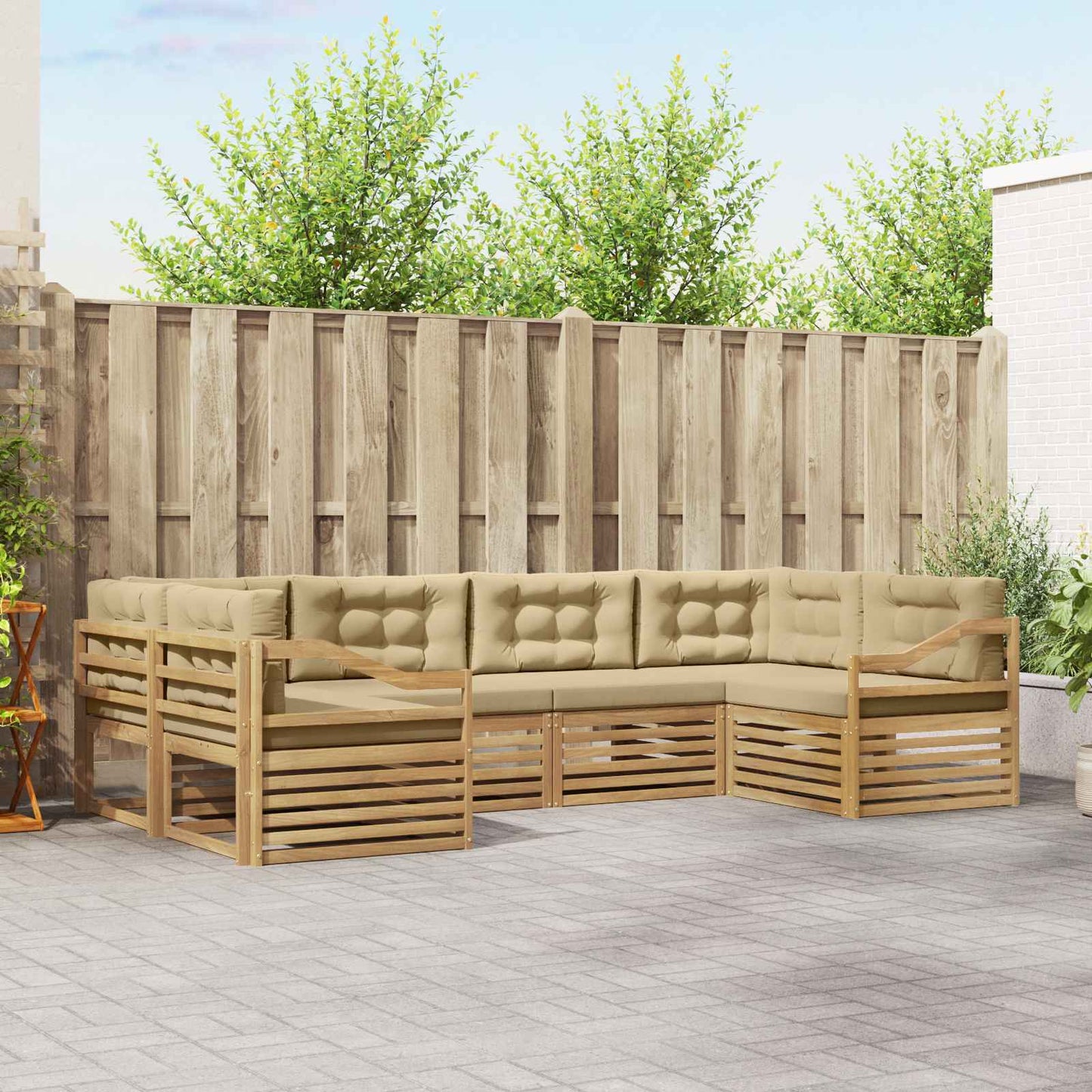 vidaXL Σειρά Καναπέ Εξωτερικού 6 pcs Λευκό και Μπεζ Πολυεστέρας