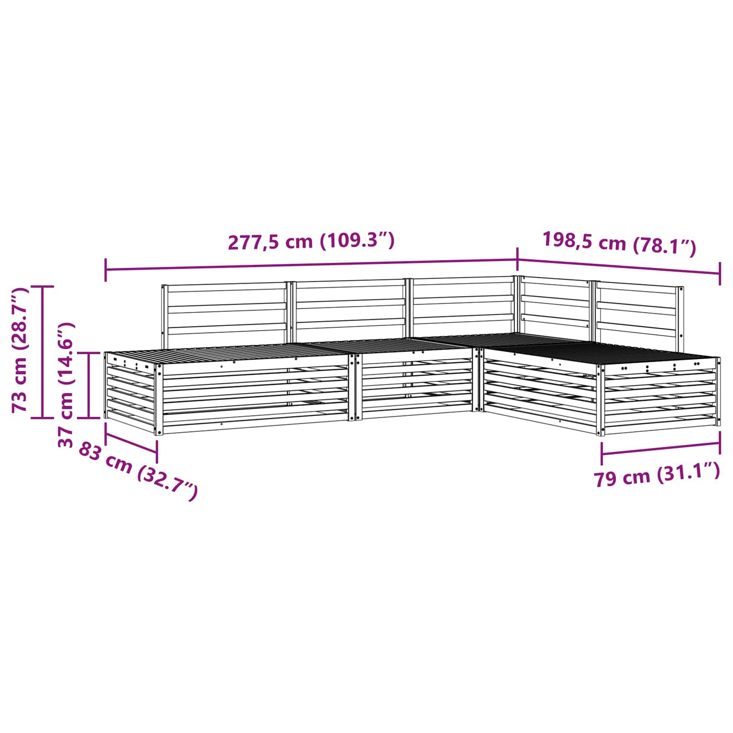 vidaXL Σετ Καναπέ 5 Τεμάχιο 277,5 x 198,5 x 73 εκ