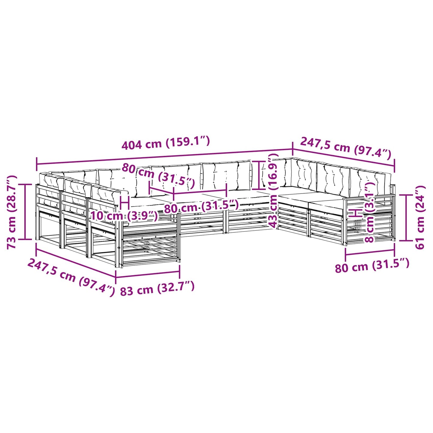 vidaXL Σειρά Καναπέ Εξωτερικού με μαξιλάρι 9 pcs Λευκό και Μπεζ