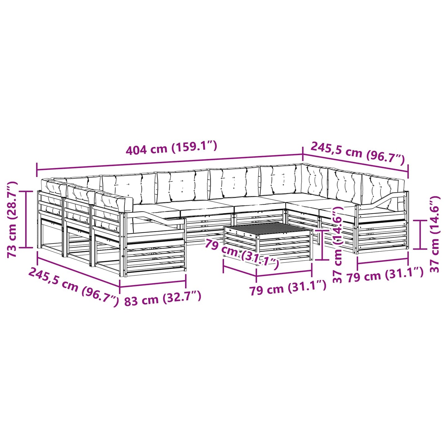 vidaXL Σειρά Καναπέ Εξωτερικού 10 pcs Λευκό και Μπεζ Πολυεστέρας