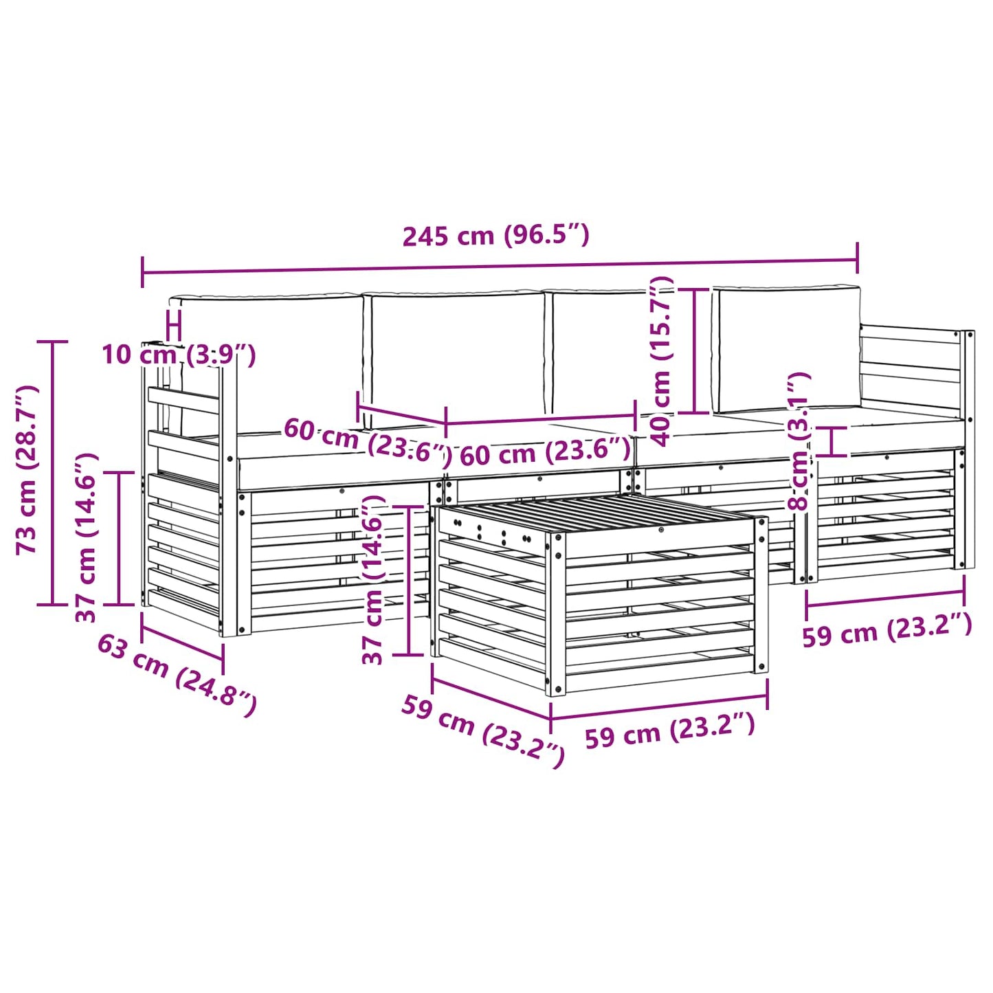 vidaXL Σειρά Καναπέ Εξωτερικού 5 pcs Άσπρο και Ανθρακί Πολυεστέρας