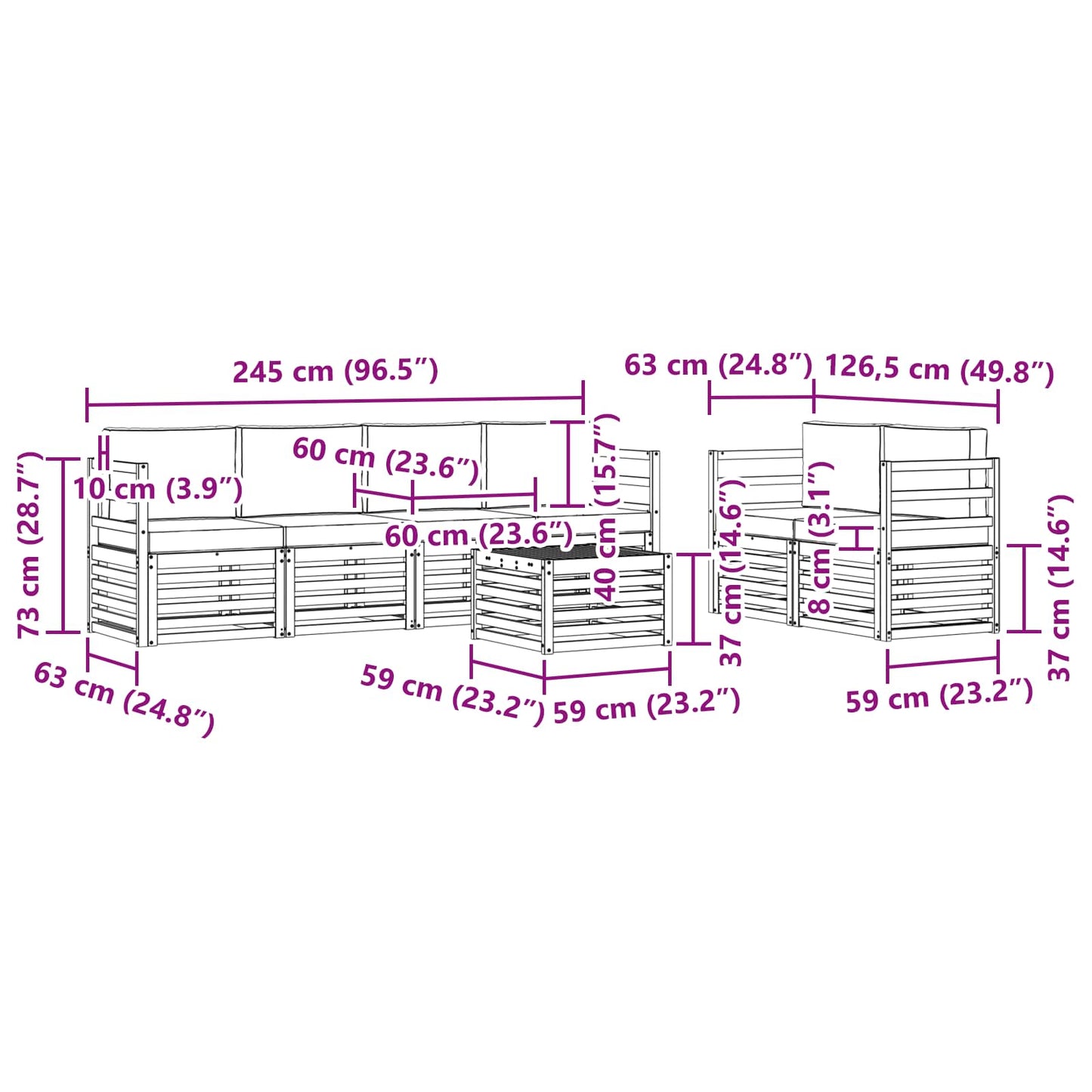 vidaXL Σειρά Καναπέ Εξωτερικού 7 pcs Λευκό και Ανοιχτό Γκρι