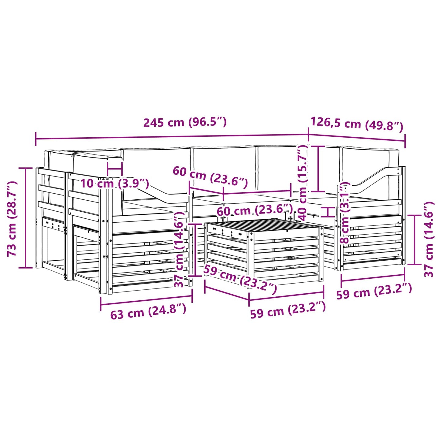 vidaXL Σειρά Καναπέ Εξωτερικού 7 pcs Άσπρο και Ανθρακί Πολυεστέρας
