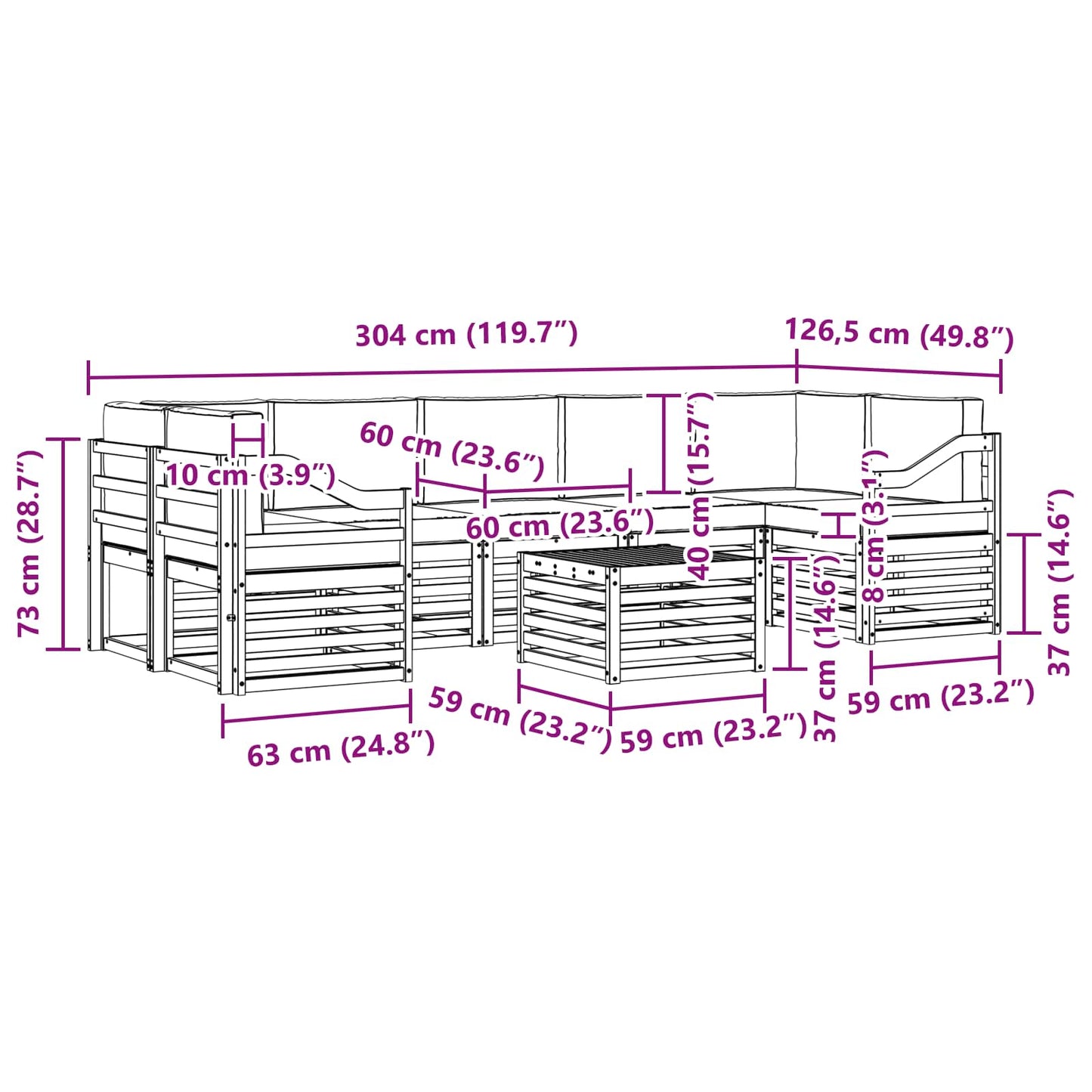 vidaXL Σειρά Καναπέ Εξωτερικού 8 pcs Άσπρο και Ανθρακί Πολυεστέρας