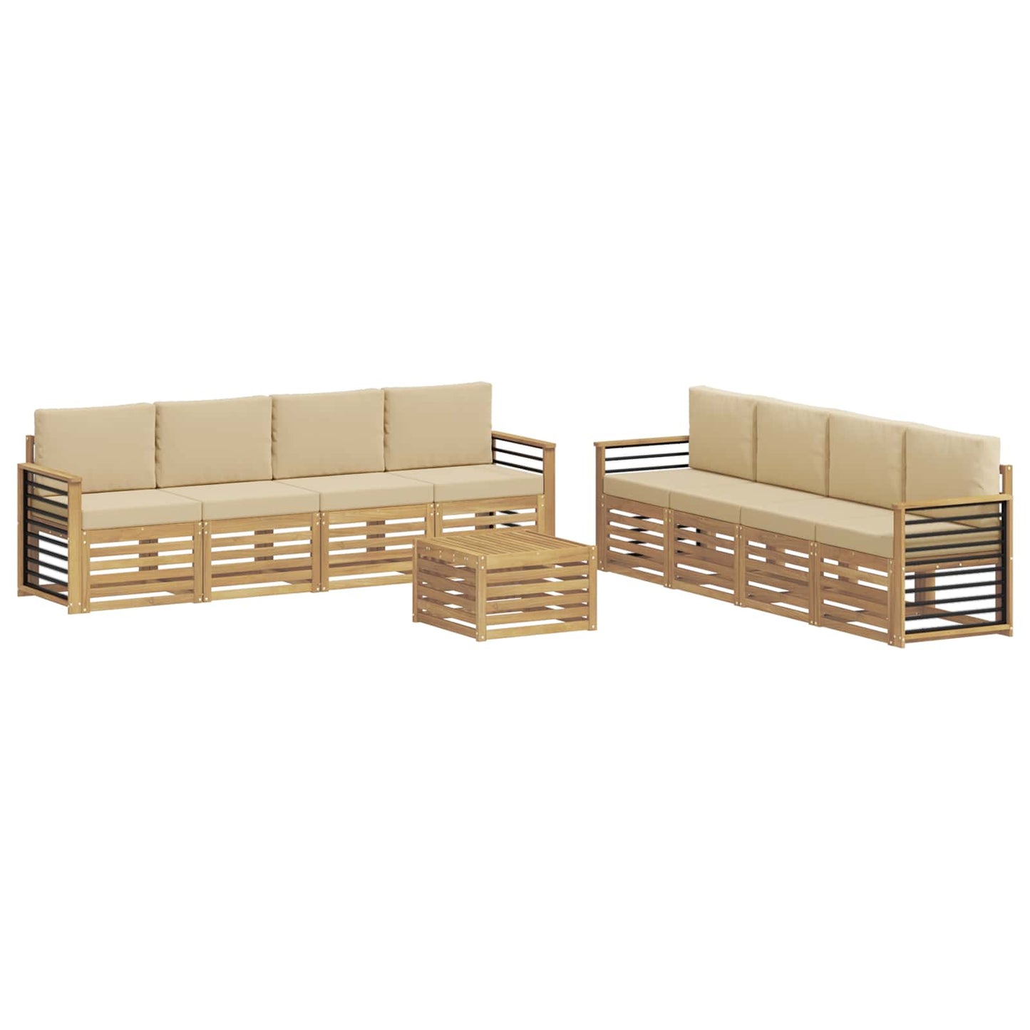 vidaXL Σετ Καναπέ με μαξιλάρι 9 pcs Λευκό και Μπεζ Πολυεστέρας