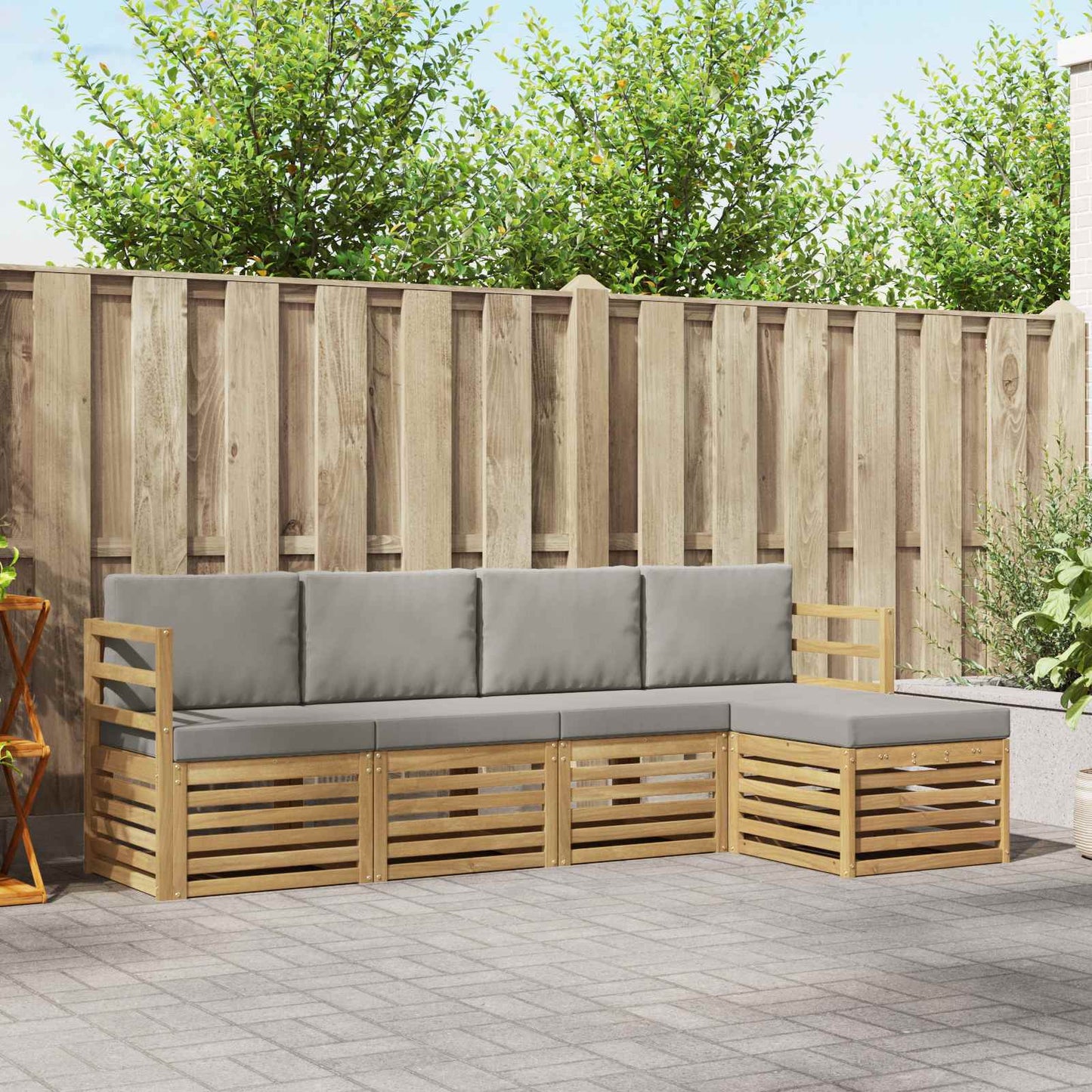 vidaXL Σειρά Καναπέ Εξωτερικού 5 pcs Λευκό και Ανοιχτό Γκρι