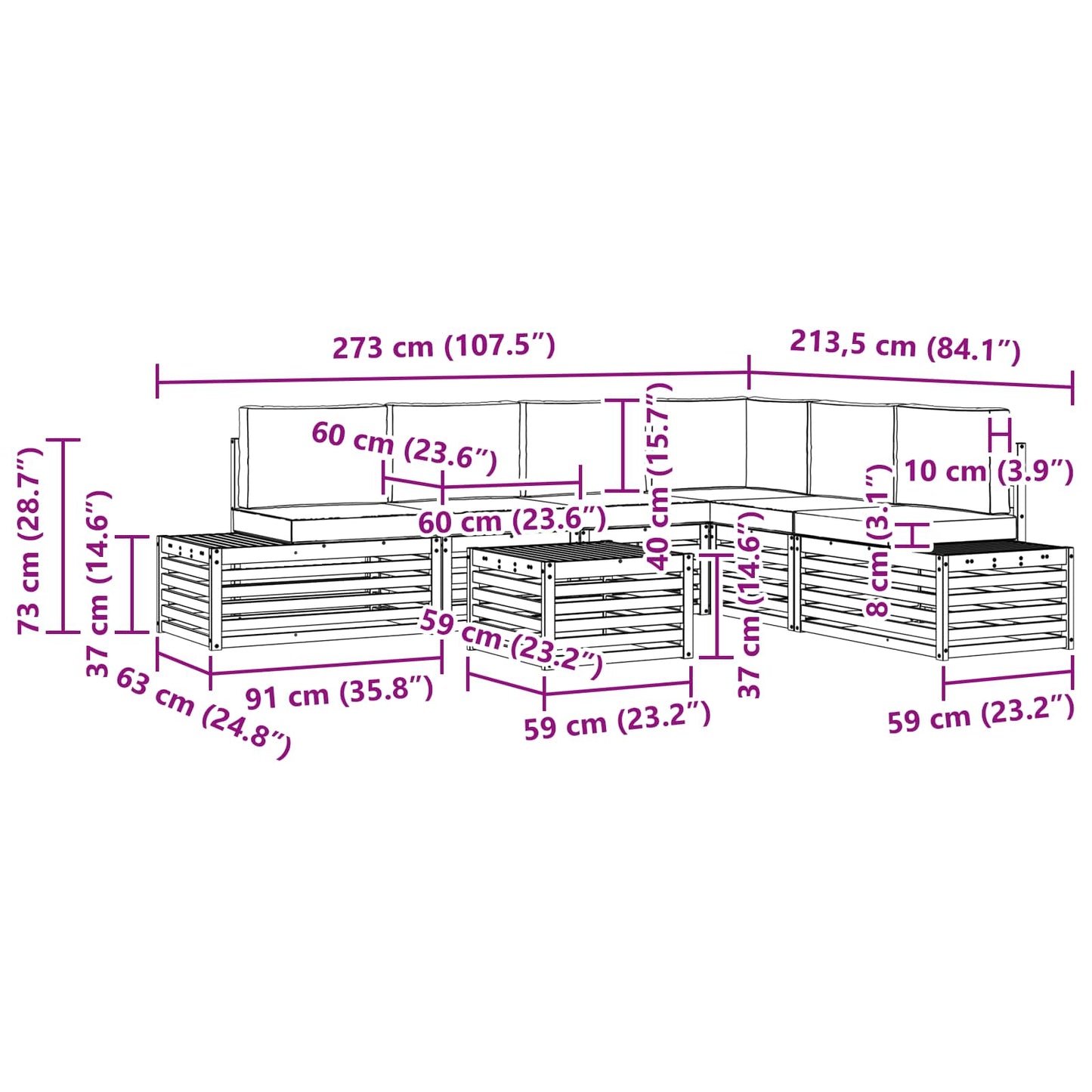 vidaXL Σετ Καναπέ 6 Τεμάχιο 59 x 59 x 37 εκ