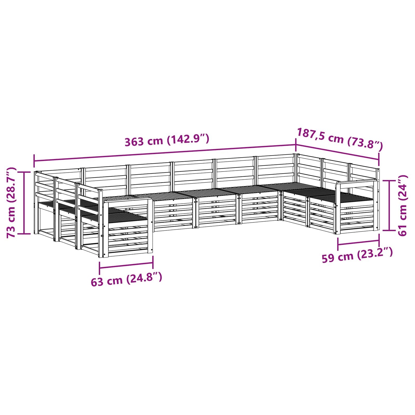 vidaXL Σειρά Καναπέ Εξωτερικού 10 pcs Λευκό 363 x 187,5 x 73 εκ.