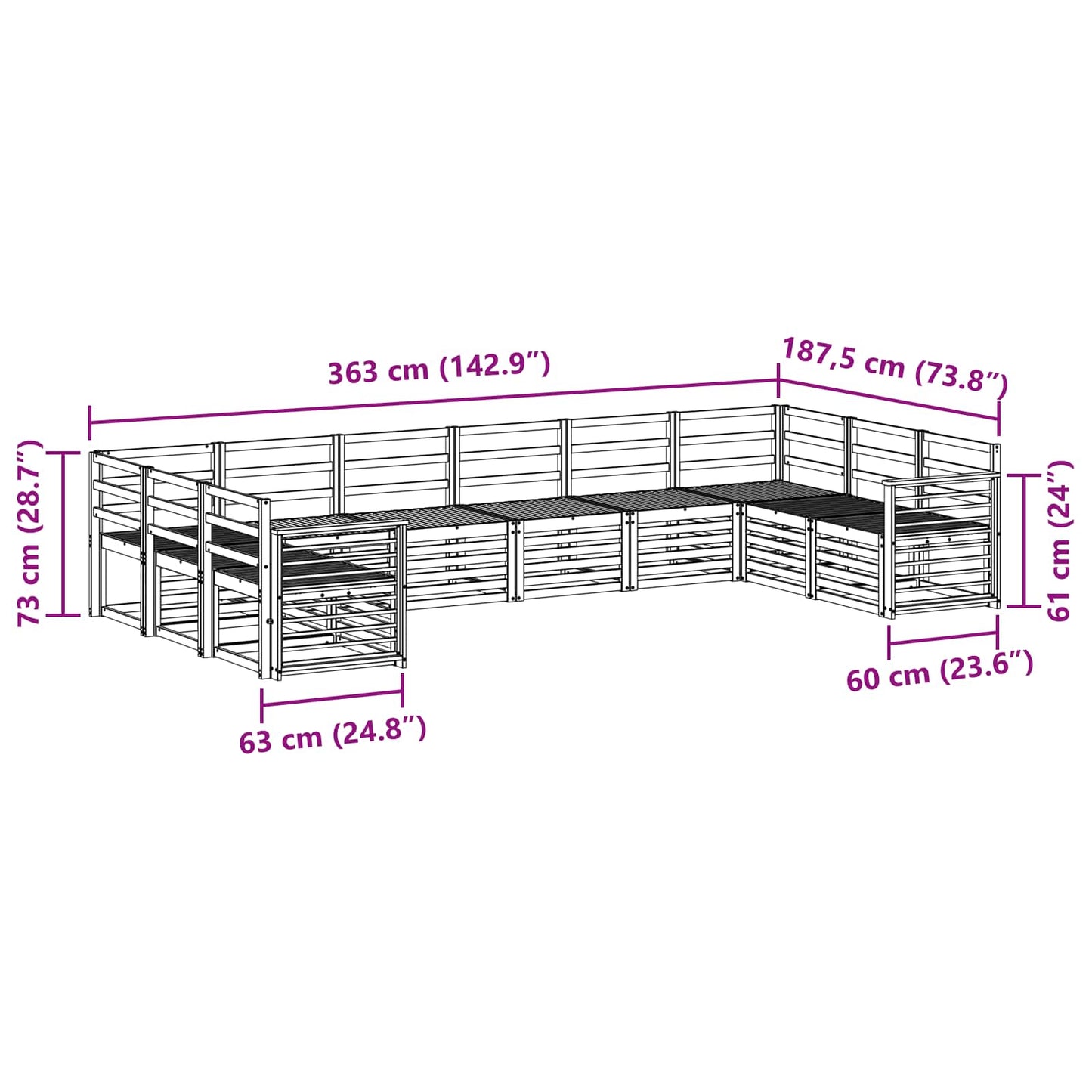 vidaXL Σειρά Καναπέ Εξωτερικού 10 pcs Λευκό 363 x 187,5 x 73 εκ.