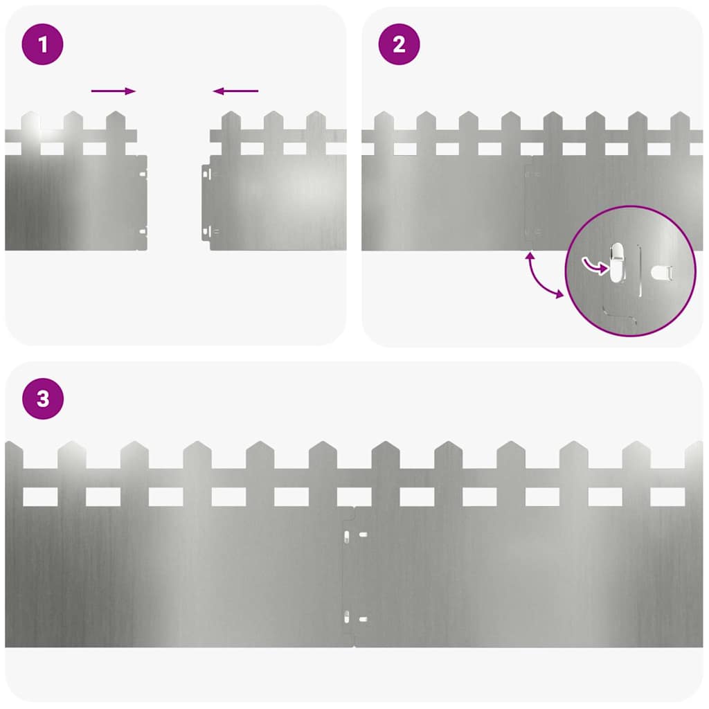 vidaXL Περιγράμματα γκαζόν 10 τμχ. 103 x 0,05 x 22 εκ Ασημί