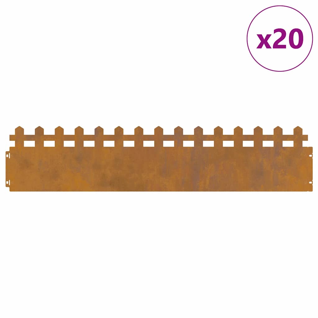 vidaXL Περιγράμματα γκαζόν 20 pcs Σκ rusty 103 x 0,05 x 22 εκ