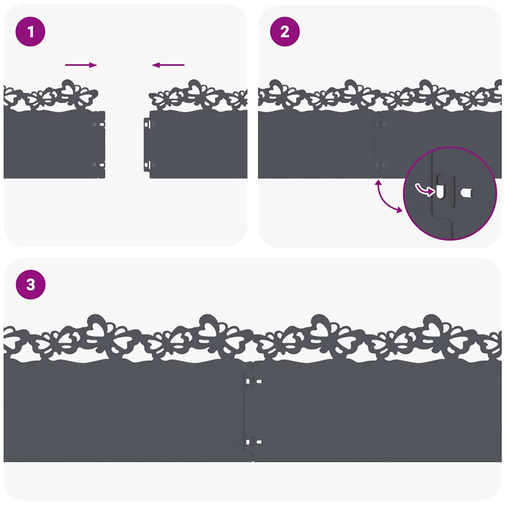 vidaXL Περιγράμματα γκαζόν 20 pcs Ανθρακί 103 x 0,05 x 22 εκ Ατσάλι