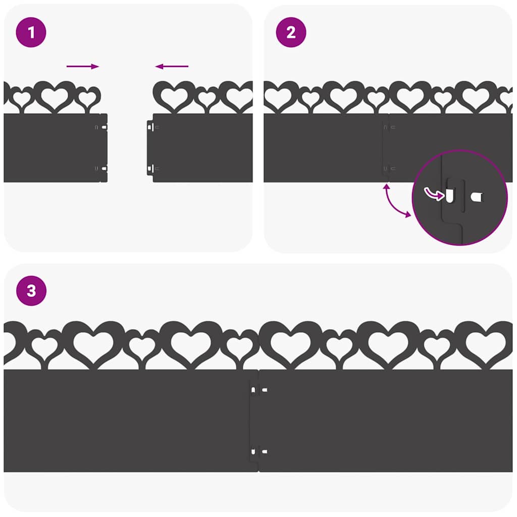 vidaXL Περιγράμματα γκαζόν 30 pcs Μαύρο 103 x 0,05 x 22 εκ Ατσάλι