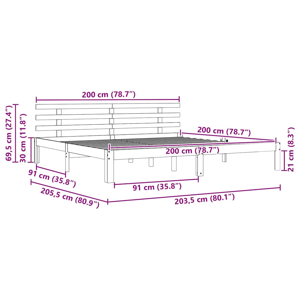 vidaXL Σκελετός Κρεβατιού Κερωτό καφέ 203.5 x 205.5 x 69.5 εκ