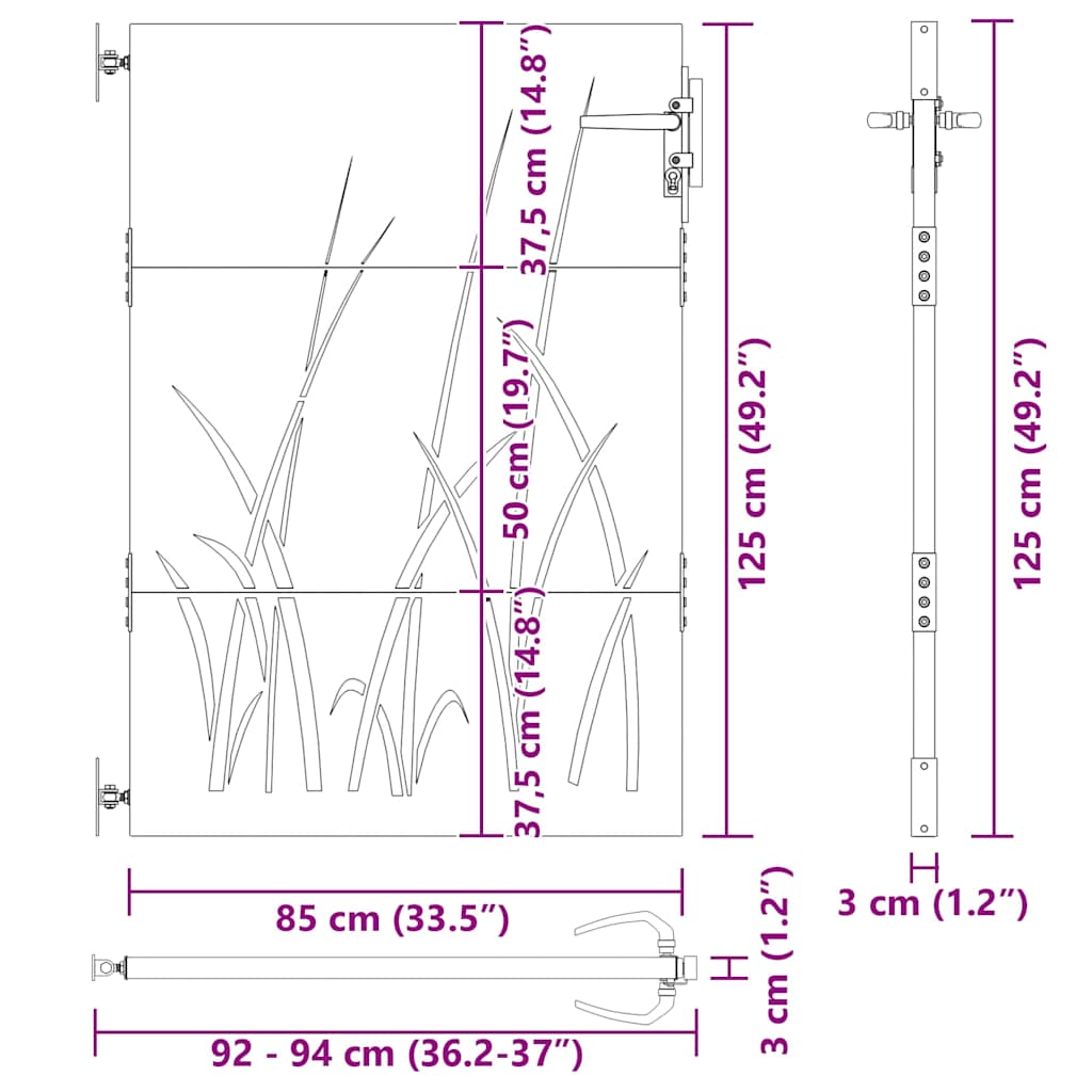vidaXL Πύλη Κήπου Μαύρο 94 x 125 εκ Ατσάλι με Επικάλυψη Πούδρας