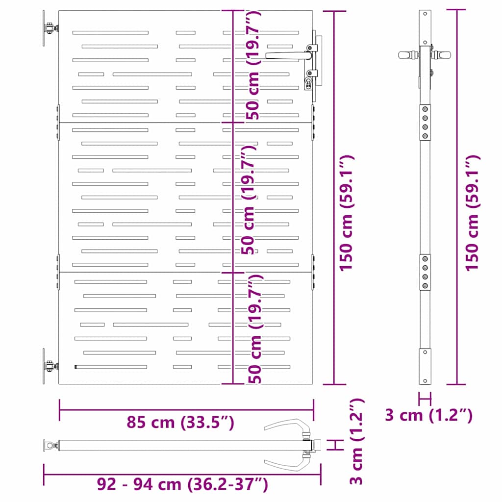 vidaXL Πύλη Κήπου Μαύρο 94 x 150 εκ Ατσάλι με Επικάλυψη Πούδρας