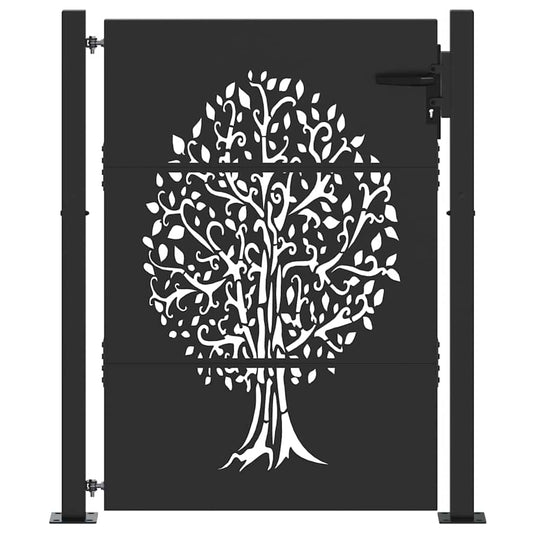 vidaXL Πύλη Κήπου Μαύρο 110 x 130 cm Ατσάλι με Επικάλυψη Πούδρας
