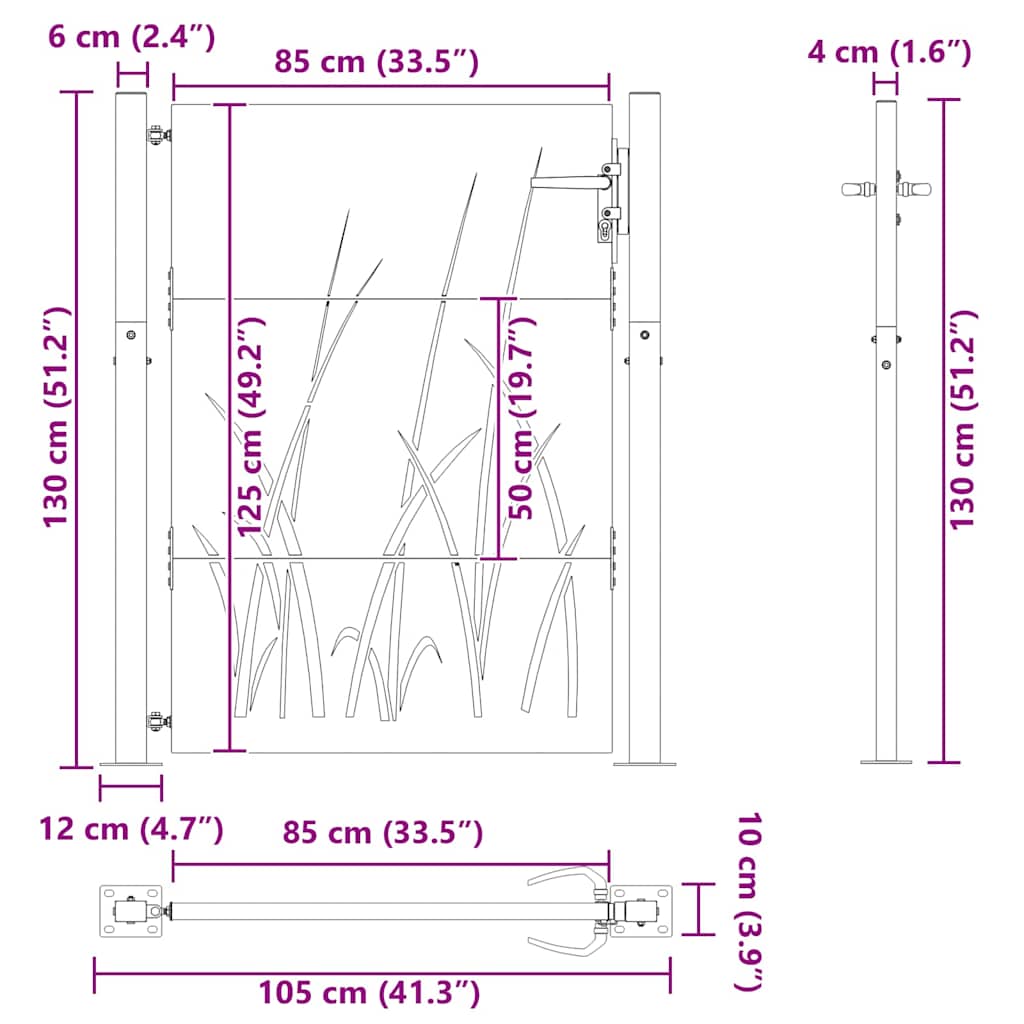 vidaXL Πύλη Κήπου Μαύρο 105 x 125 cm Ατσάλι με Επικάλυψη Πούδρας