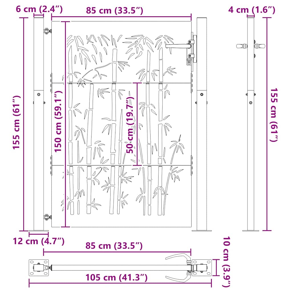 vidaXL Πύλη Κήπου, Πύλη Κήπου 105x75 εκ Υλικό Corten Σχεδιασμός Μπαμπού