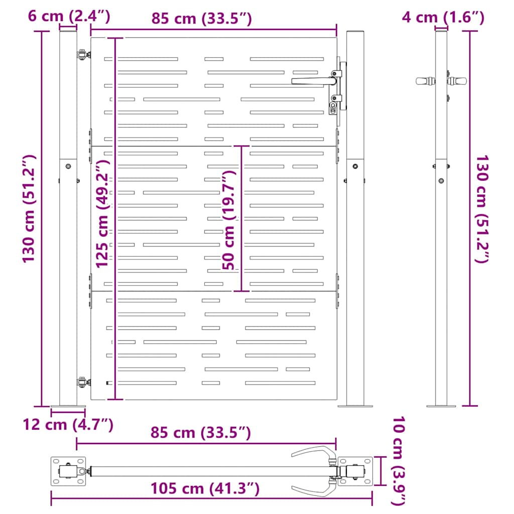 vidaXL Πύλη Κήπου, Πύλη Κήπου 105x75 εκ. Σιδηροκορτών Τετράγωνη Σχεδίαση