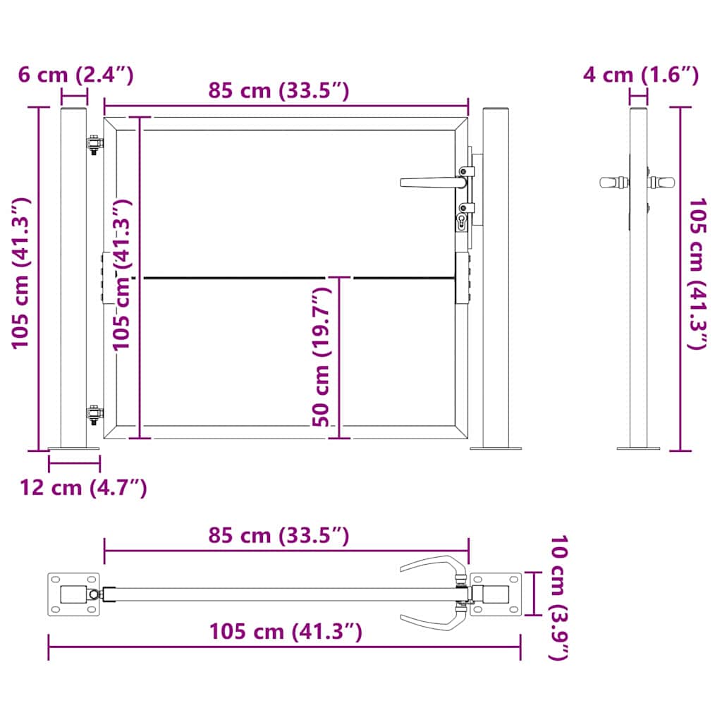 vidaXL Πύλη Κήπου, Πύλη Κήπου 105x200 εκ. από Corten Ατσάλι Μαύρο