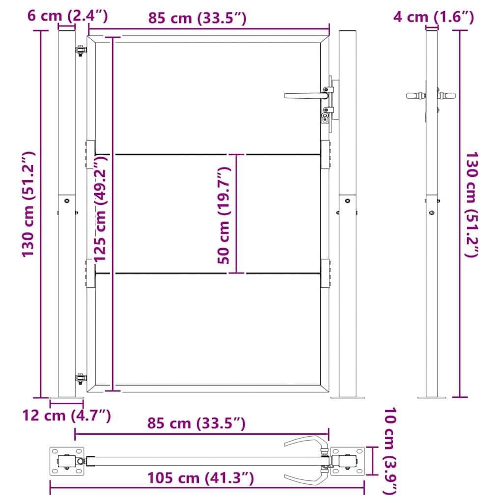 vidaXL Πύλη Κήπου, Πύλη Κήπου 105x200 εκ. από Corten Ατσάλι Μαύρο