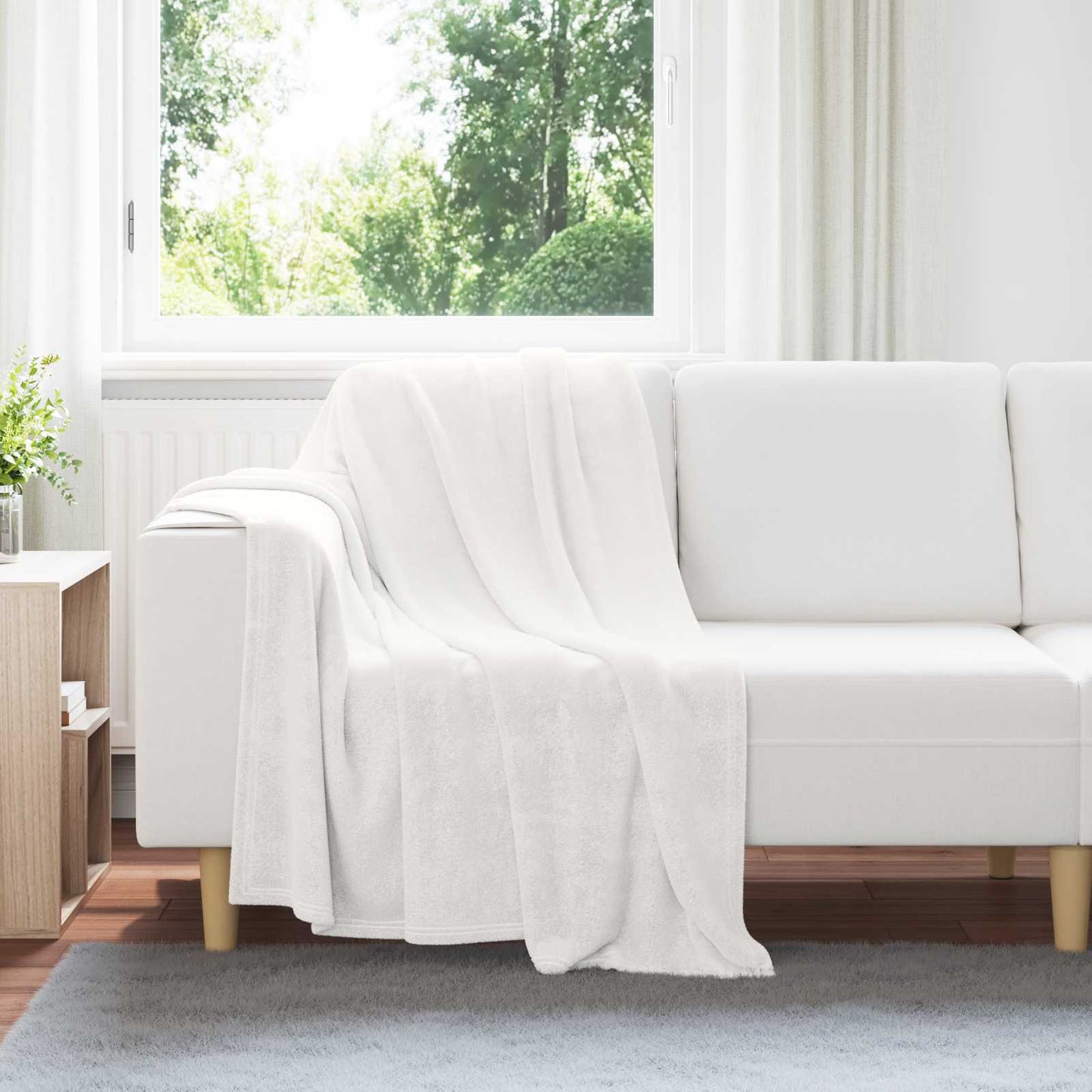 vidaXL Κουβέρτα Λευκό 130 x 150 cm Μαλλί