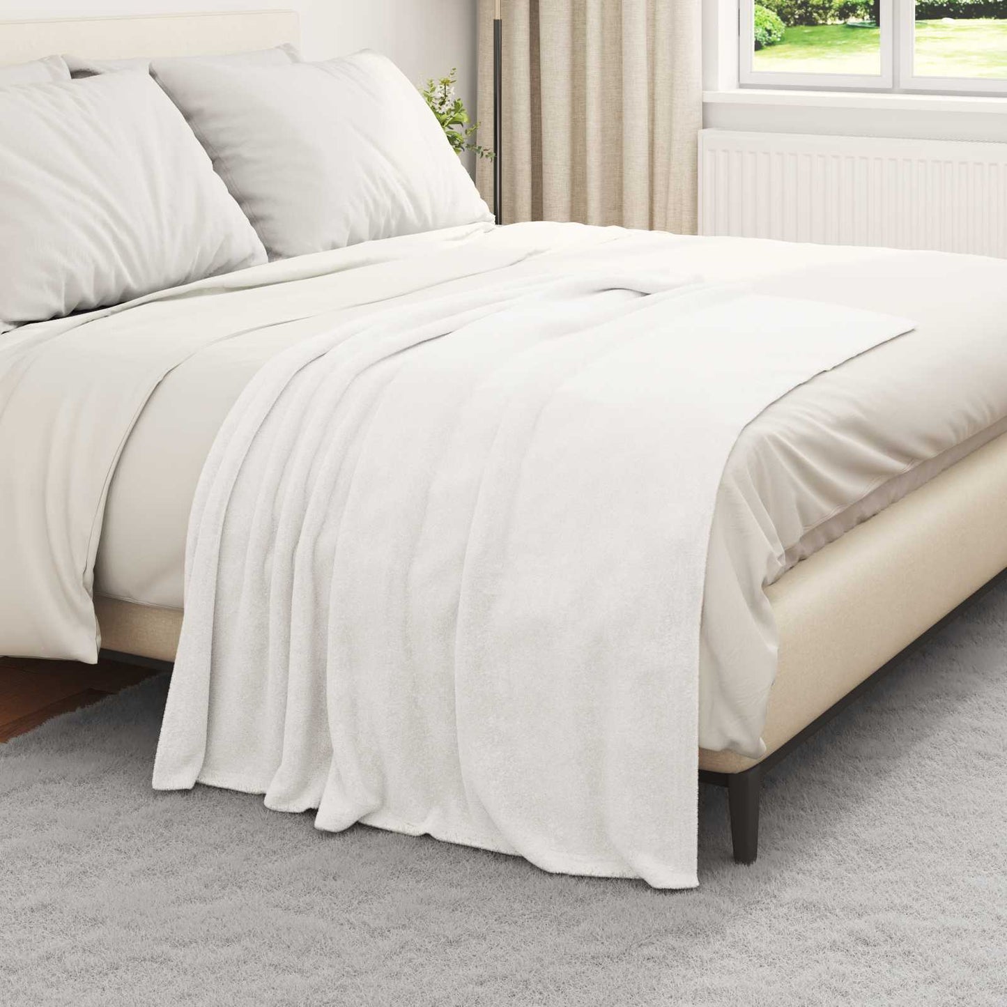 vidaXL Κουβέρτα Λευκό 130 x 150 cm Μαλλί