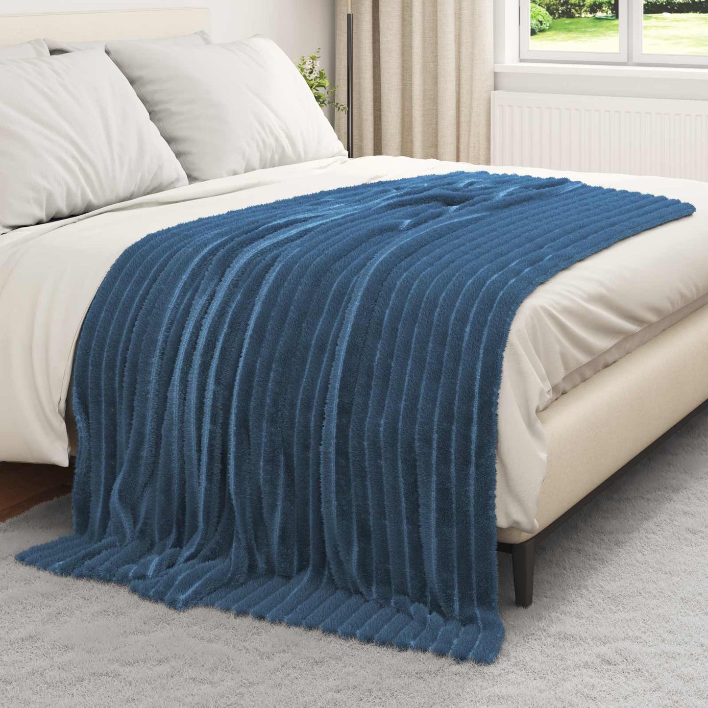 vidaXL Κουβέρτα Σκούρο μπλε 200 x 150 cm Μαλλί