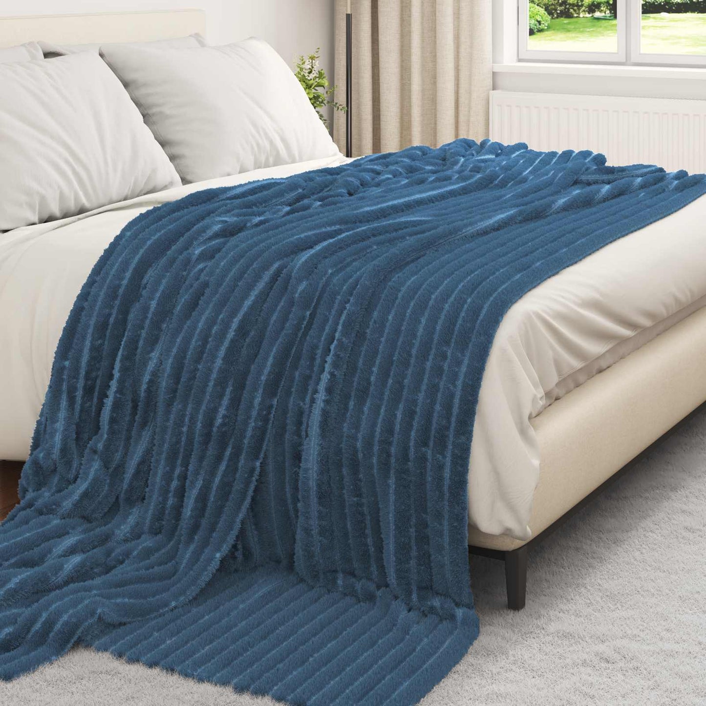 vidaXL Κουβέρτα Σκούρο μπλε 240 x 220 cm Μαλλί