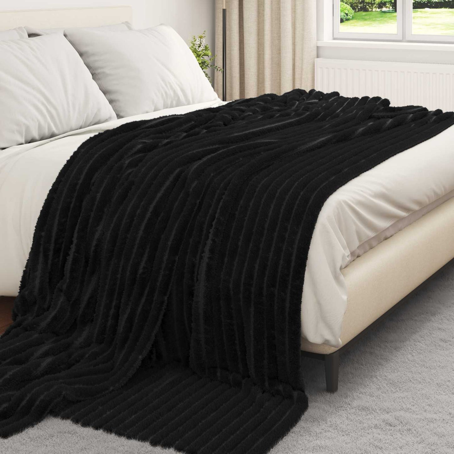 vidaXL Κουβέρτα Μαύρο 240 x 220 cm Μαλλί