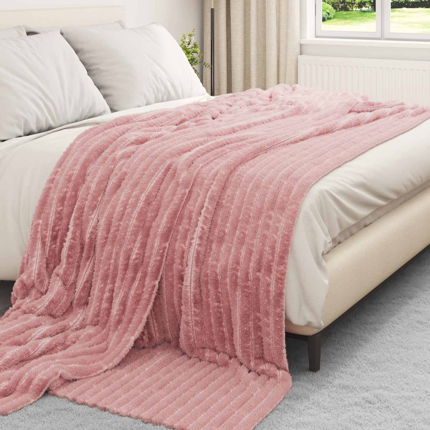 vidaXL Κουβέρτα Ροζ 270 x 240 cm Μαλλί